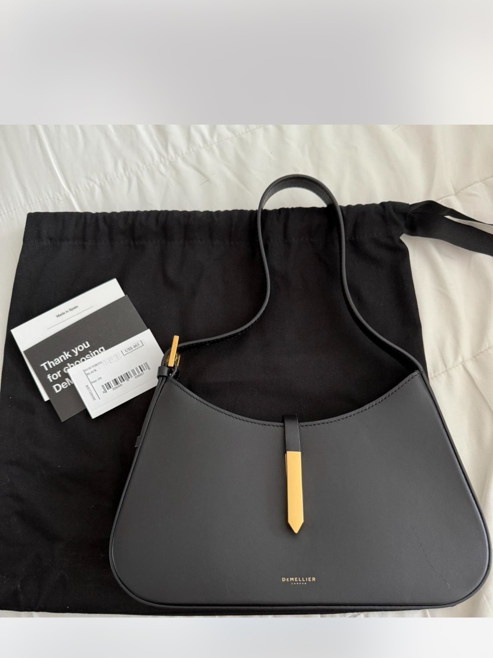 DeMellier Black Leather Tokyo Bag with Gold Hardware